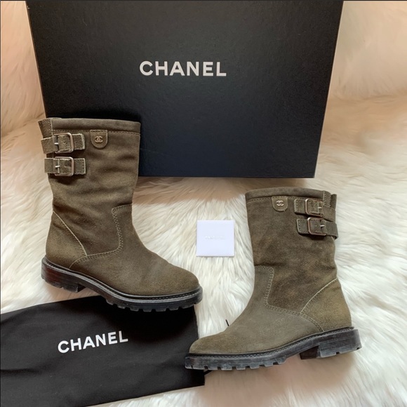 CHANEL Shoes - Authentic CHANEL CC Logo Moto Combat Buckle Boots